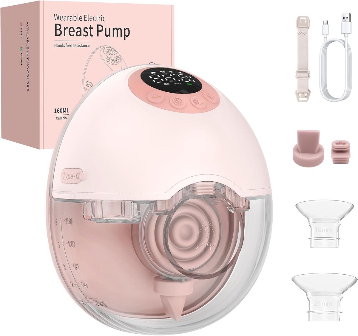 Elektrische borstkolf, handfree, draagbare borstkolf, ultrastil, 4 modi & 12 standen met 19/21/24 mm flens, 300 mmHg zuigkracht, led-display, oplaadbaar, lekvrij, 1 stuk