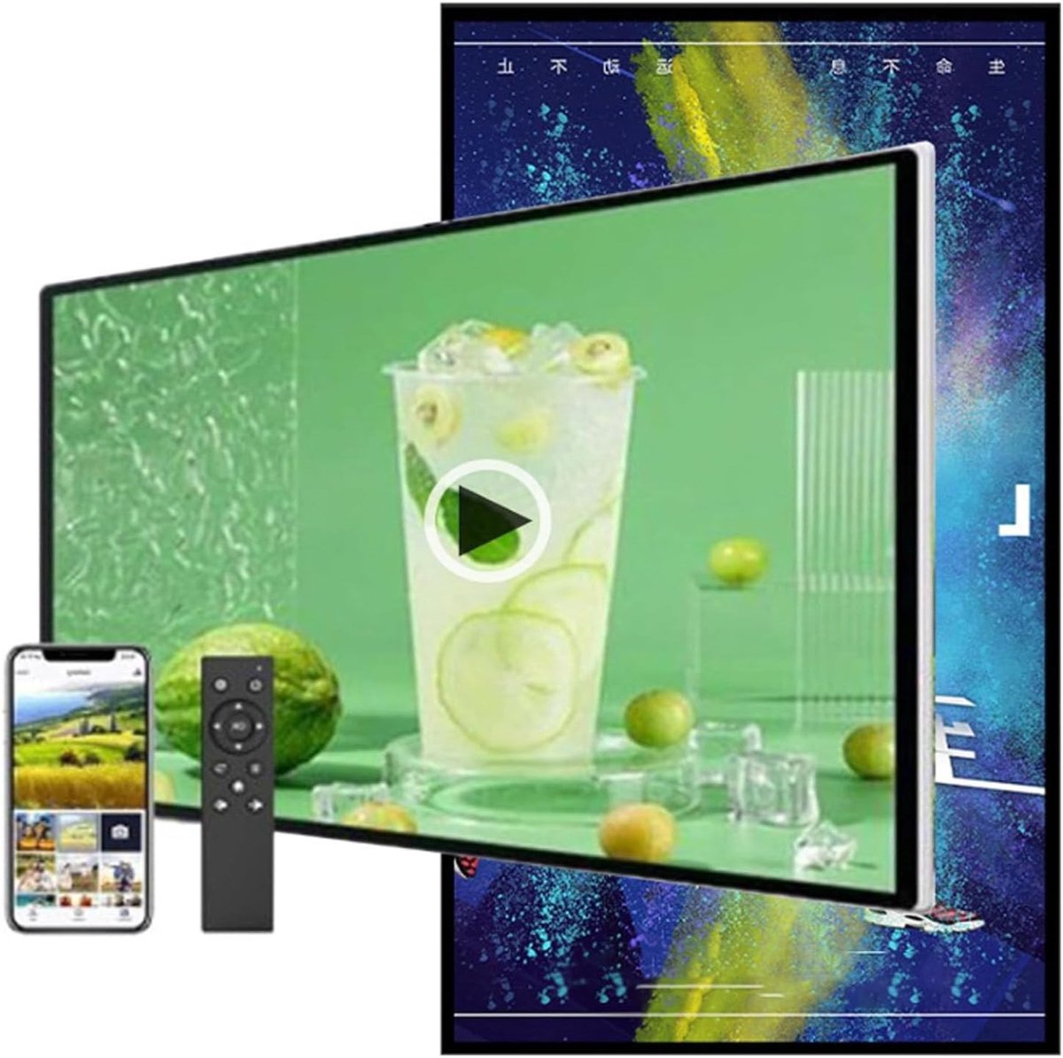 Digitale Signage Display - Reclame Mediaspeler - Bedrijfscommunicatie - Smart Split Screen - 185 inch - Zwart