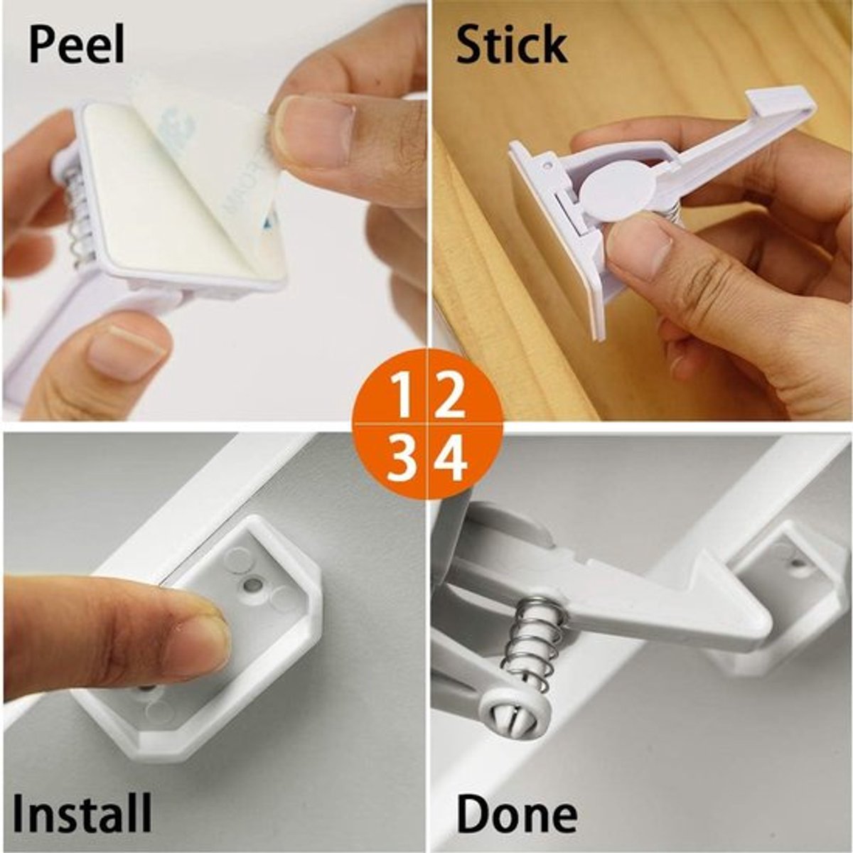 10 stuks - Kastsloten Zelfklevend - Kinderslot Kastjes -Kinderbeveiliging - kast- & ladebeveiliging - wit - lade slot - baby slot - Beveiligingsset - Baby proof - kinderslot baby - Kastbeveiliging voor kinderen - Kinderslot Lade - Kinder Slotjes – foto 2