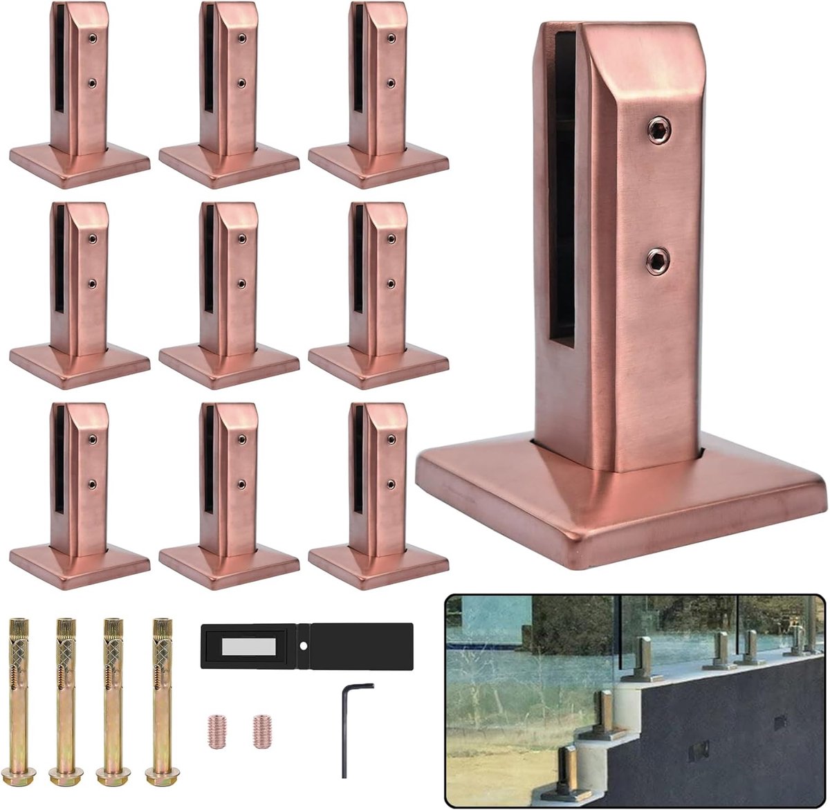 Glazenhek Spon - Glasklem Balustrade - Terras Afscheiden - Zonder Glas Boren - 10-15 mm Glas - Zilver