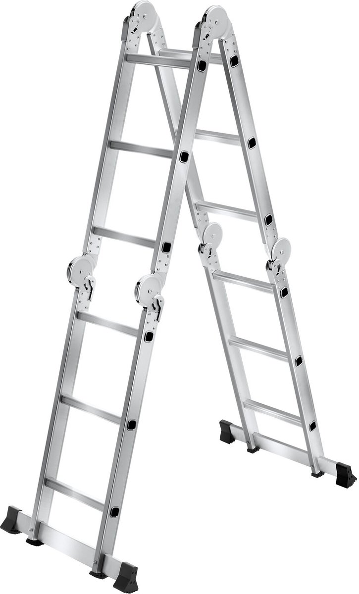 tectake® 6-in-1 Multifunctionele Aluminium Ladder - 352 cm - Antislip - 12 Treden - Aanlegladder - Sta-Ladder - Werkplatform - Steiger - Overhangladder - Trapladder - Inschuifbaar