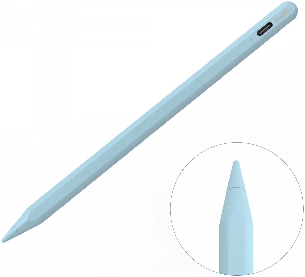 Buddi Flow Universele Actieve Stylus Pen met USB-C Poort - Kantelgevoelig - Magnetisch - Geschikt Voor o.a. Tekenen - Extra Tip - Geschikt voor Tablet, Telefoon en iPad - Blauw