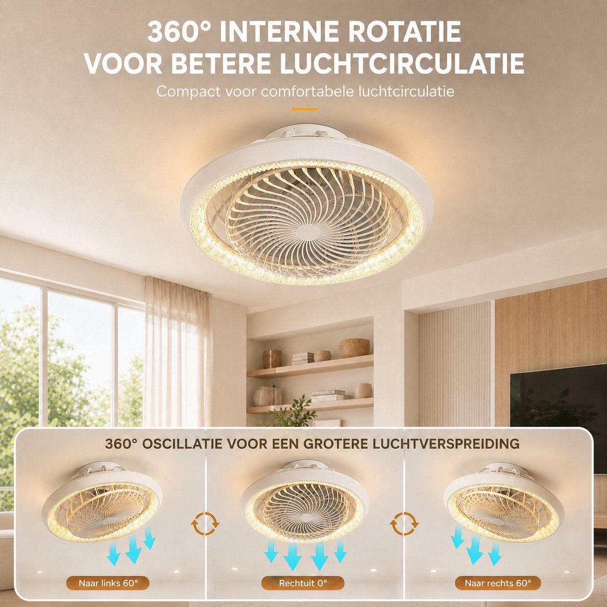 MUPOO plafondventilator 49 cm - LED, stille motor, app-bediening thumbnail 3