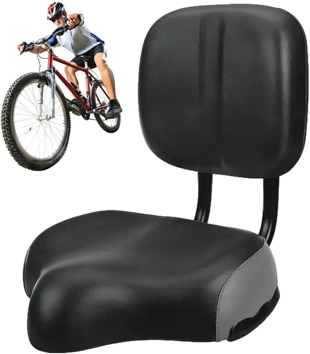 Fietszadel met rugleuning - Comfortabel zadel Groot fietszadel - Comfortabel fietsen - Verstelbare rugleuning - Extra groot - Grijs
