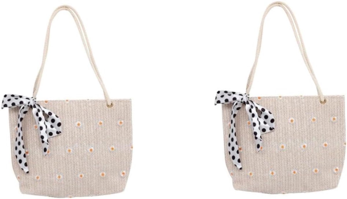 Rieten Schoudertas - Zomer Tas - Strand Bezoek - Handgeweven Ontwerp - 35 cm Lengte - Beige