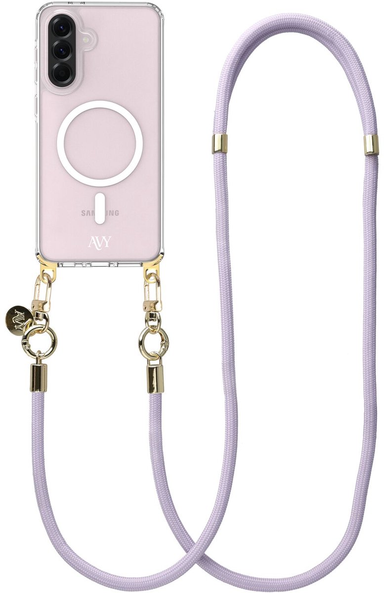 AVY Hoesje geschikt voor Samsung Galaxy A56 / A36 | Compatibel met MagSafe | Clear Case met Telefoonkoord 130CM | Crossbody Tressé Purple
