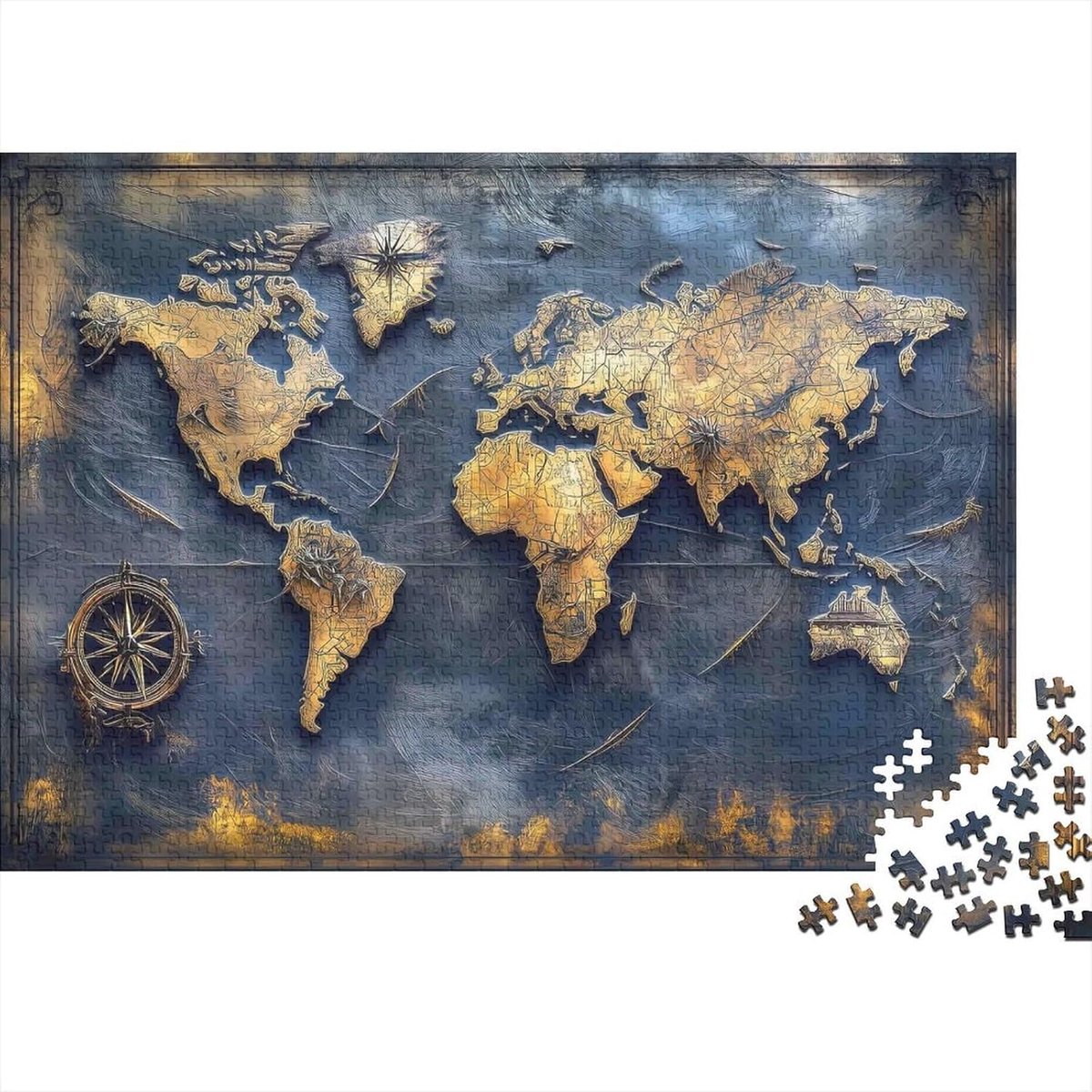 Wereldkaart Puzzel - Legpuzzel Volwassenen - Ontspannen Tijd Verdrijven - Vintage Stijl Ontwerp - 1000 Stukjes - Multicolor