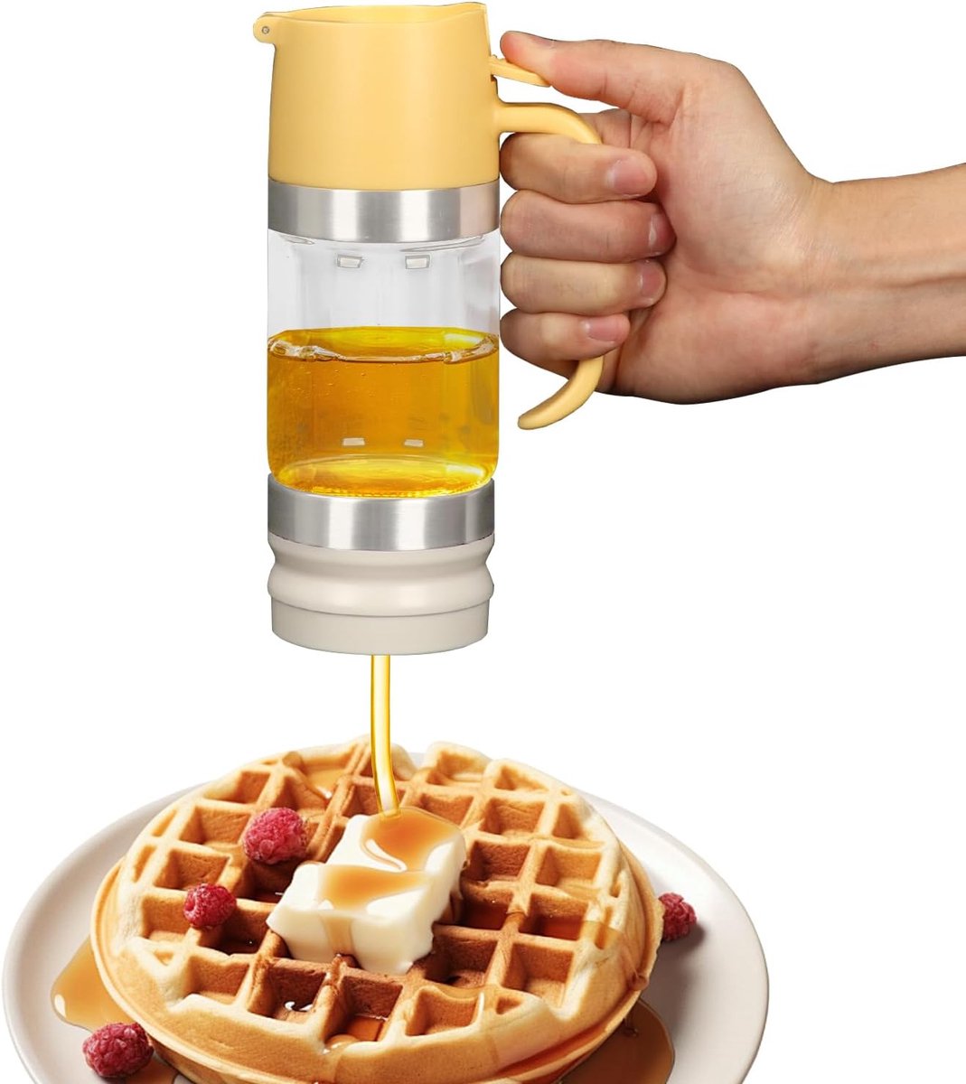 Honing Pot - Honing Vaatje - Honing Schenker - Siroop En Honing Dispenser - Honing Siroop Dispenser - Met Kunststofkap - Met Handvat - Druppelvrij - Voor Honing, Siroop, Esdoornsiroop, Jam, Koffie En Thee - 300 Ml