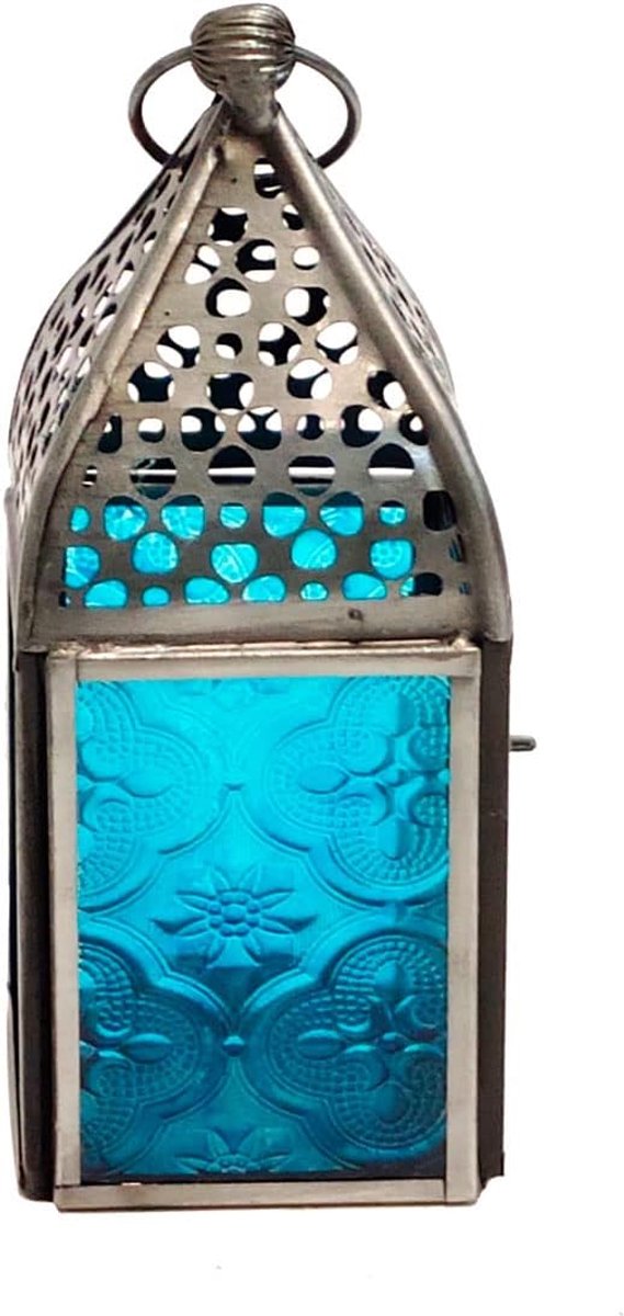 Decoratieve Lantaarn - Kaarsenhouder Kandelaar - Huis Verlichten - Feng Shui Stijl - 15 x 6 x 6 cm - Blauw