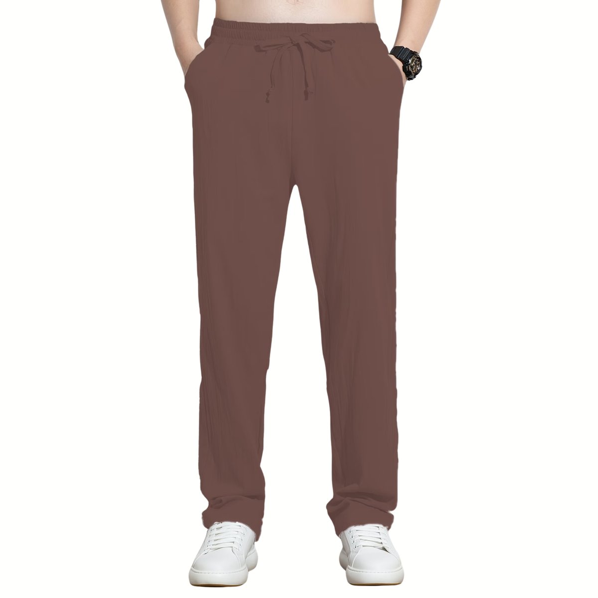 Currero Linnen Broek Heren Zomerbroek Volwassenen Lange Broek Pantalon Strandbroek Zomer Ibiza Stijl Koffiekleur