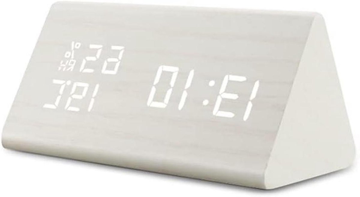 Digitale Wekker - LED Klok Tafel - Wakker Worden - Geluidscontrole - 3 Niveaus Helderheid - Hout