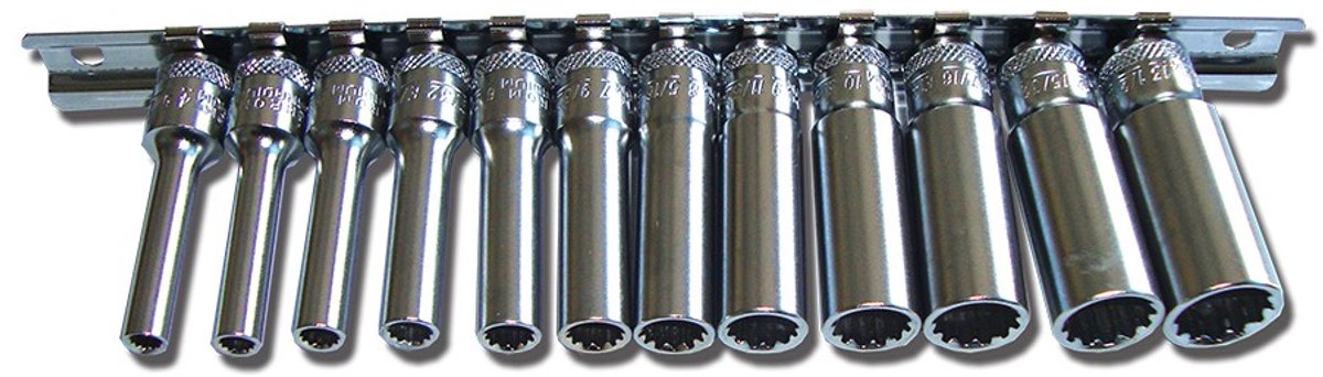 Honiton H2200 Serie - Lang Nasocket Set - 12 stuks - 1/4" - 12-kantig