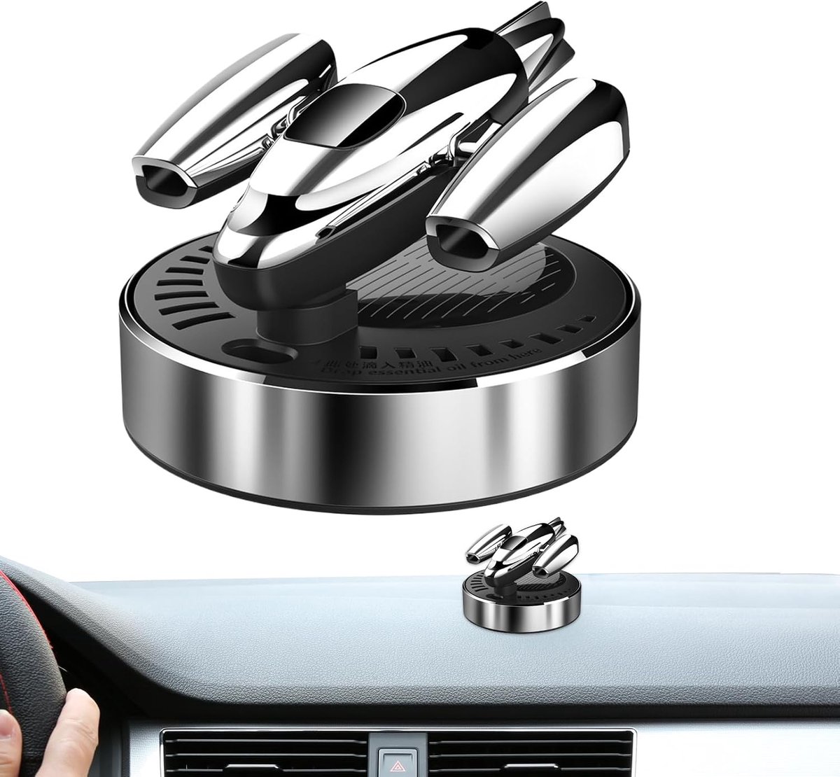 Auto Luchtverfrisser - Geurverdrijver Ornament - Auto Interieur Opfrissen - Zonne-energie Aangedreven - 10 cm - Zilver