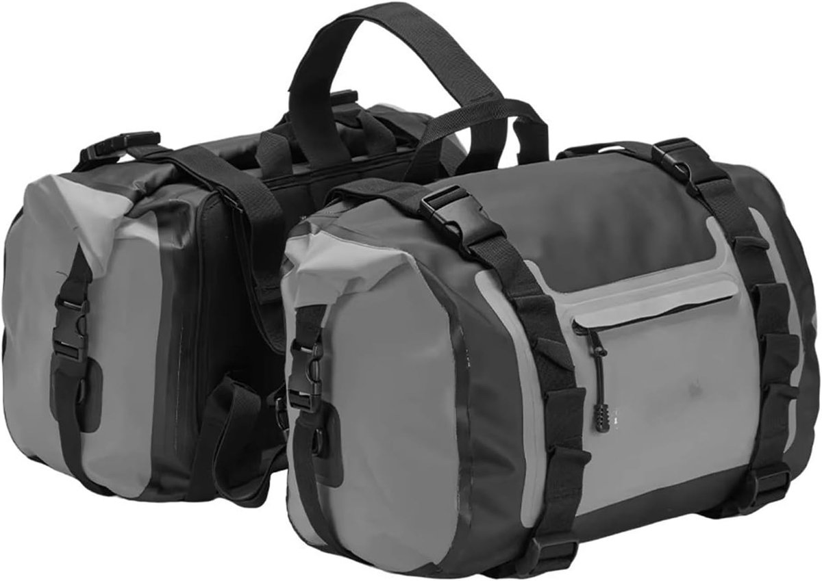 Motorfiets Zadeltassen - Reisbagage Tas - Motorrijden - Volledig Waterdicht - 50L - Grijs