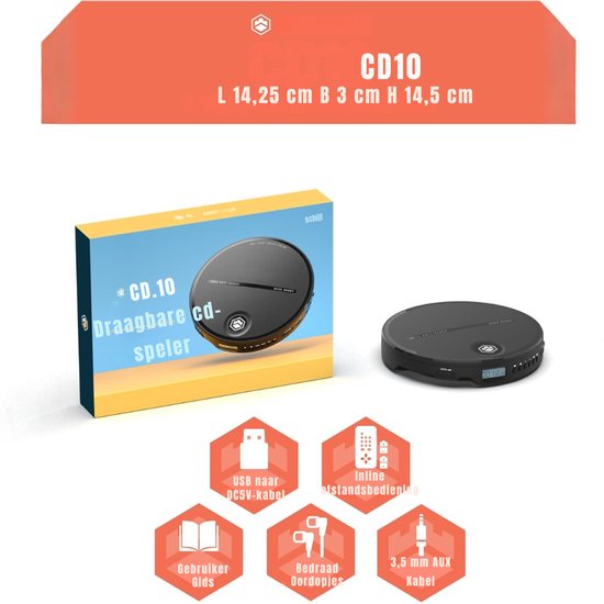 QIN® CD Speler - Draagbare CD Speler - Portable CD Speler - Zwart - 15cm x 15cm x 3cm van qin — afbeelding 5