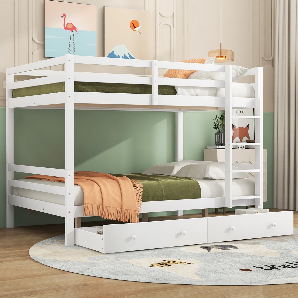 COVREO Stapelbed 140x200 cm 145 cm wit hout/MDF, met lades, met matras