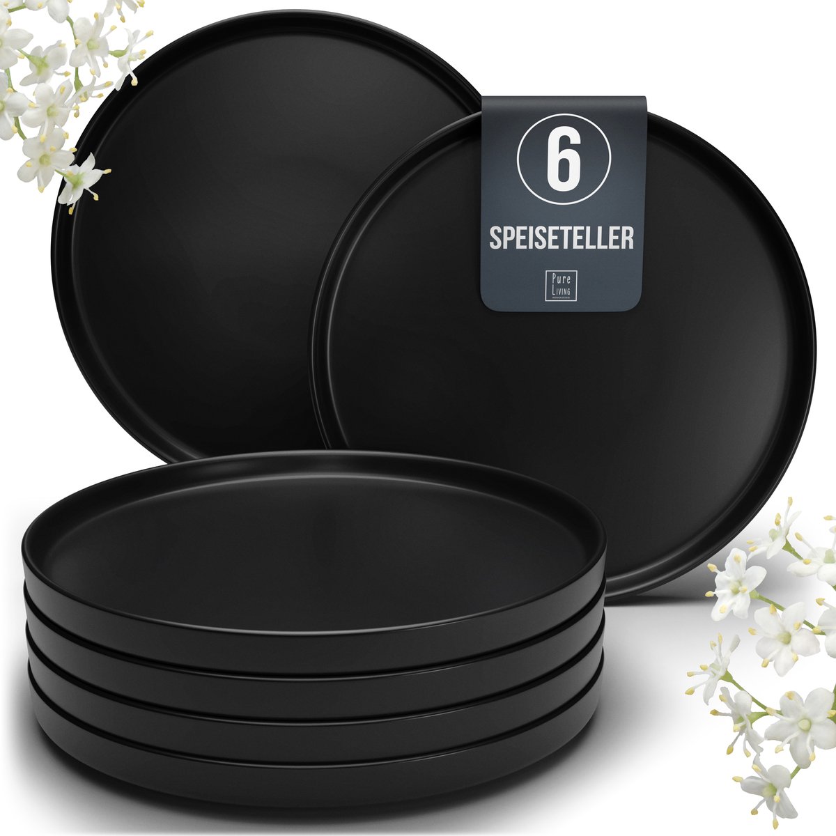 Pure Living Schwarz dinerborden set van 6 – Ø 26 cm – aardewerk – urban design – Manhattan