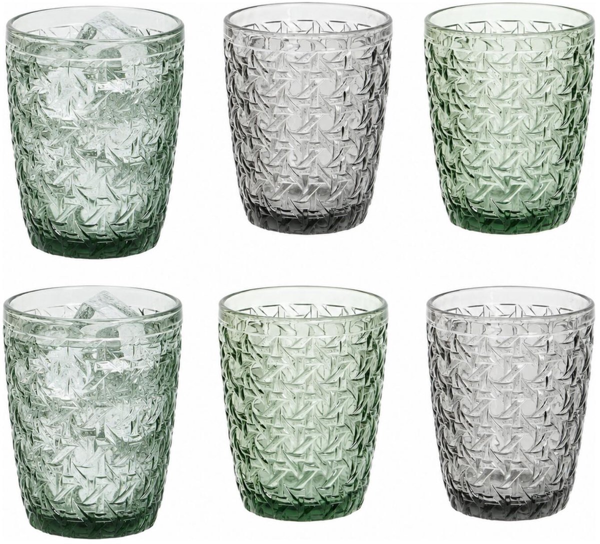 Vivalto Drinkglazen Fantasy - waterglazen - groen en grijs transparant - glas - set 6x stuks - 290 ml - stapelbare glazen
