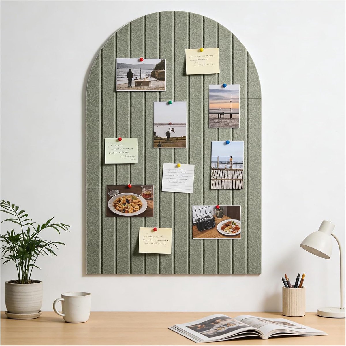 VHV-Prikbord vilt - Zelfklevend - 90x60 cm - Gebogen - Memobord - Wanddecoratie - Visionboard - Fotowand - Voor kantoor - Groen
