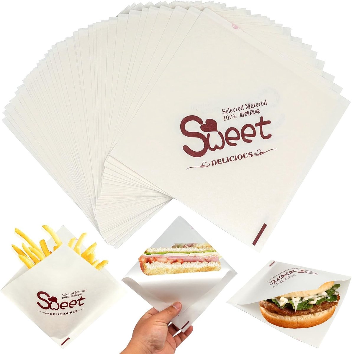 160 Stuks Vetbestendige Voedselverpakkingen 15x15cm - Ideaal voor Burgers, Frietjes en Sandwiches, Multi-inzetbare Papieren Tassen