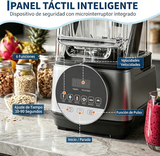 Staafmixer 1400W hoog vermogen‑6 automatische programma's‑Touchscreen bediening‑9 snelheidsniveaus‑SUS304 roestvrijstalen messen‑2L PC mengkan‑Donkergrijs van HOERFURIY — afbeelding 2
