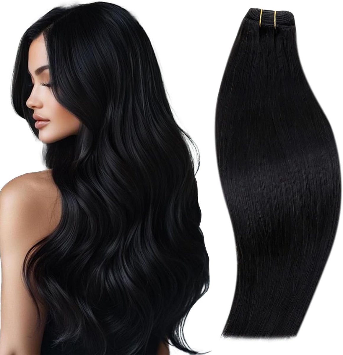 22 Inch Zwarte Menselijke Haar Weft Extensions - Dubbele Weft, Naaien, Remy Haar, 100g Kwaliteit