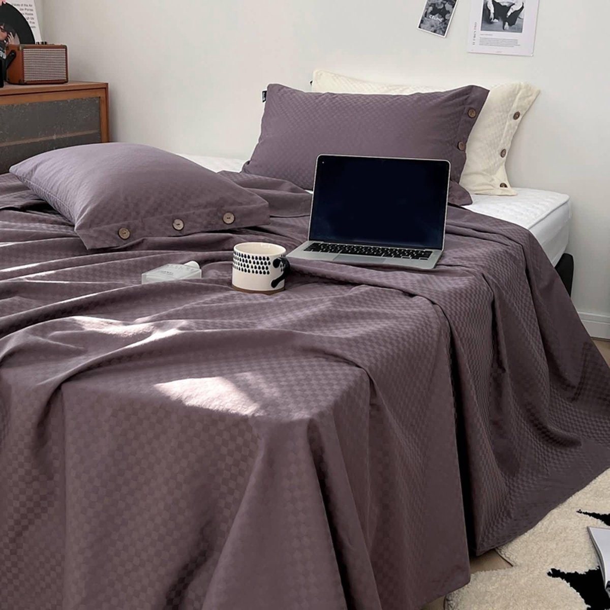 Laken- en Kussensloopset - Katoen Geruit Patroon - 250 x 265 cm