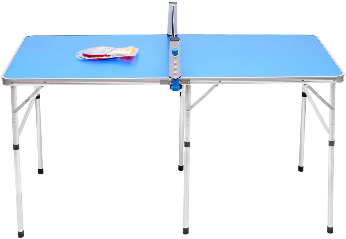 Opvouwbare Tafeltennistafel - Weerbestendig en hoogte verstelbaar - Blauw/Zilver