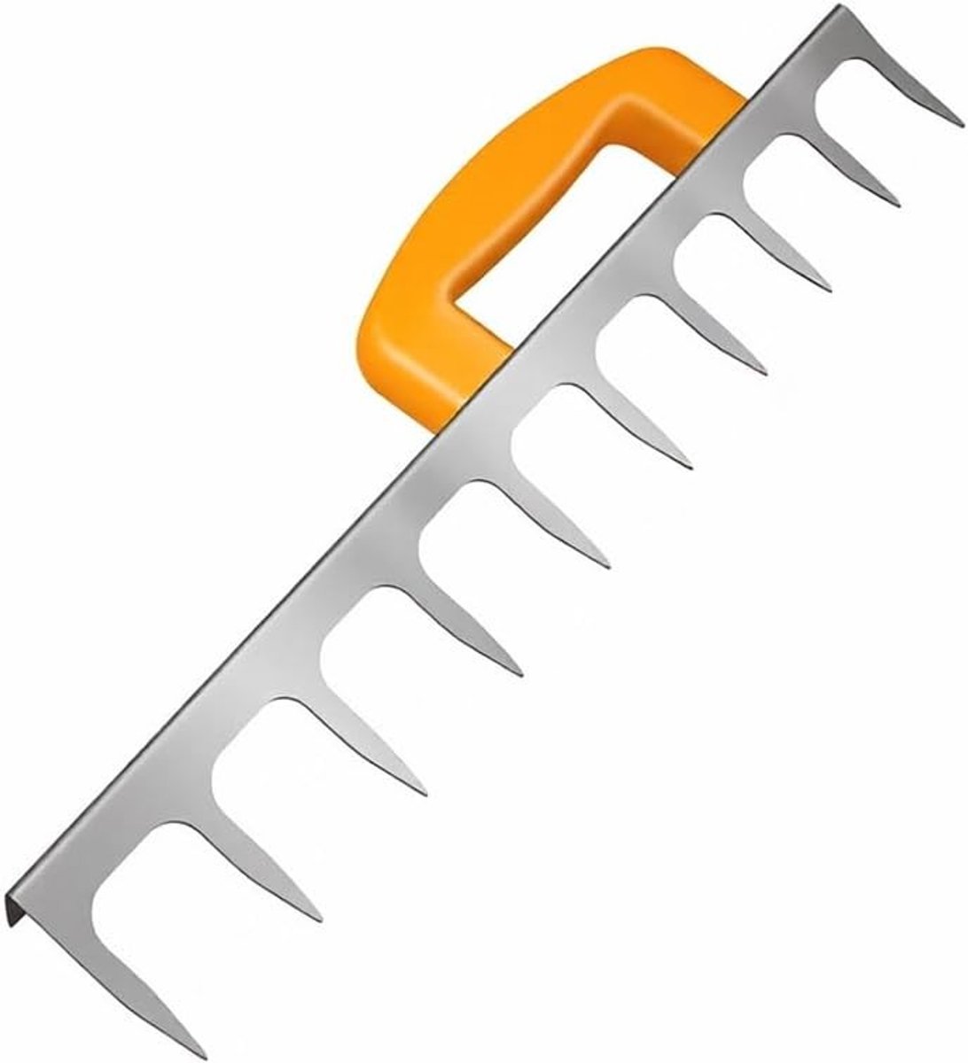 Roestvrijstalen zandhark met oranje handvat voor het effenen en bestraten van tuinen, 10-tanden tuin gereedschap voor het onderhouden van de tuin