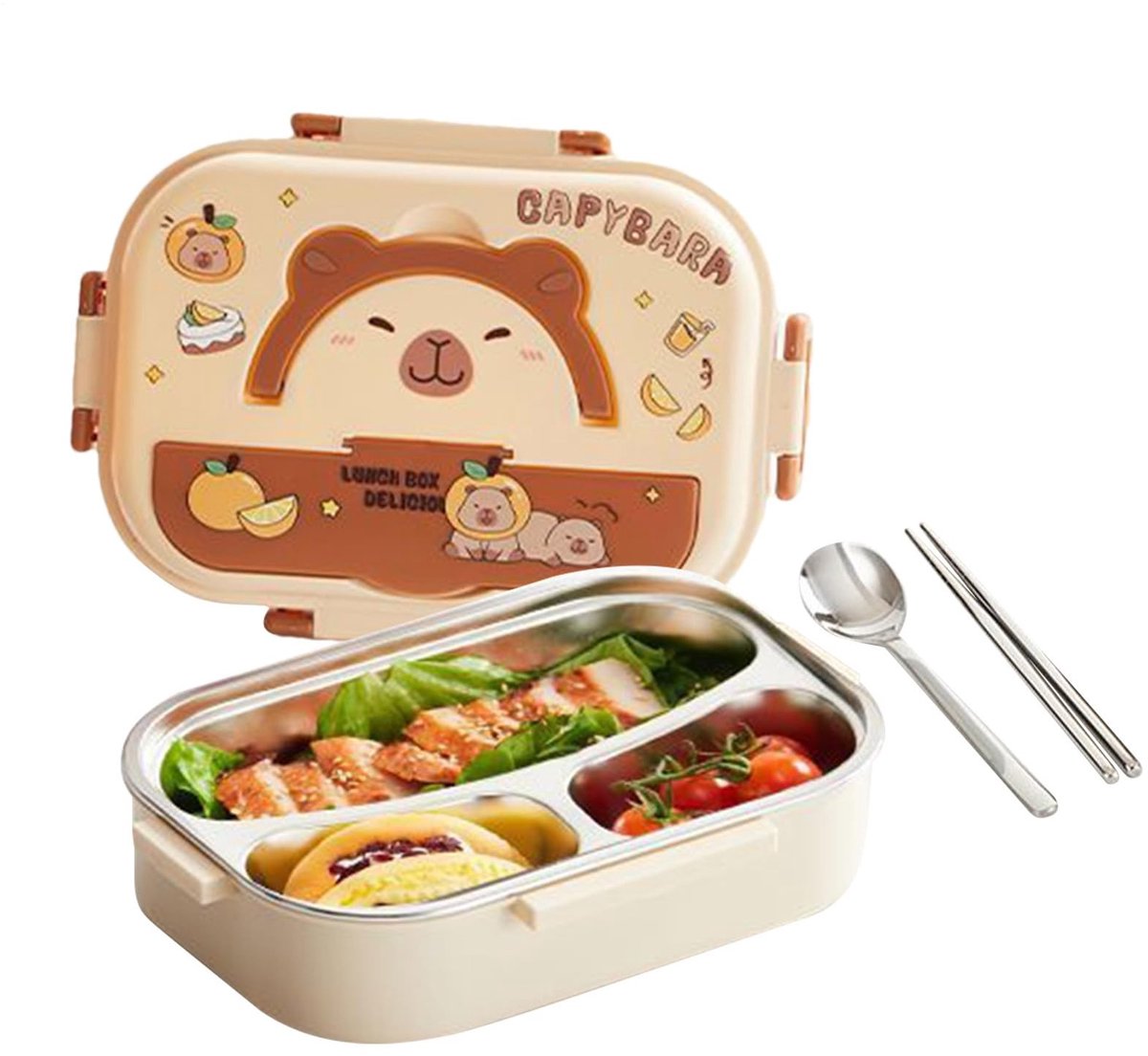 Lunchbox met 3 Compartimenten - Lichtbruin