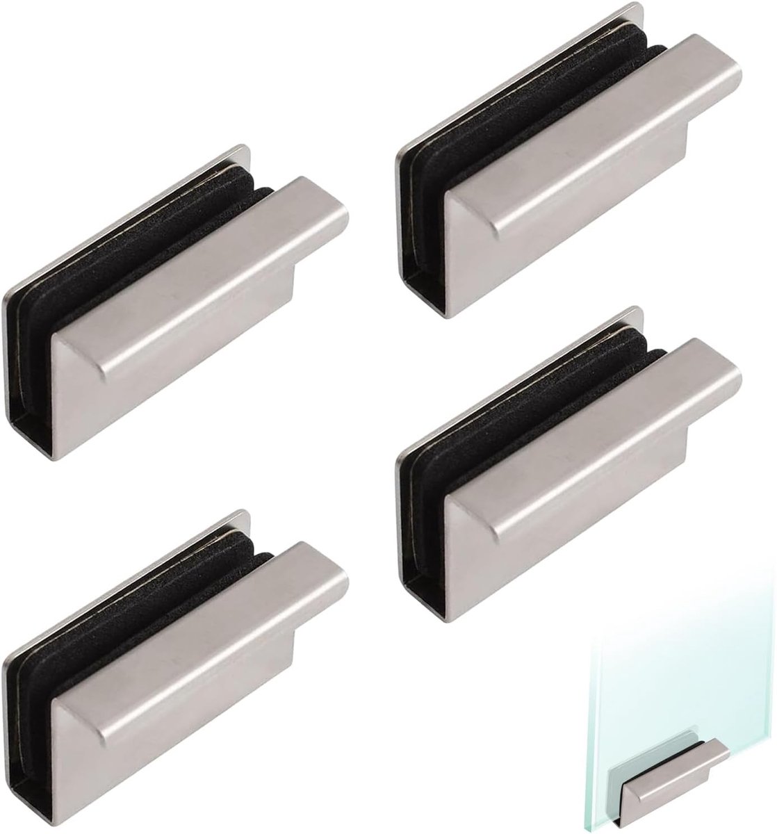 Set van 4 Glazen Deurgrepen, Curved Kastgrepen, Handgrepen voor Glazen Deuren, Zonder Boren, Geschikt voor 4-6mm Dikte Glas