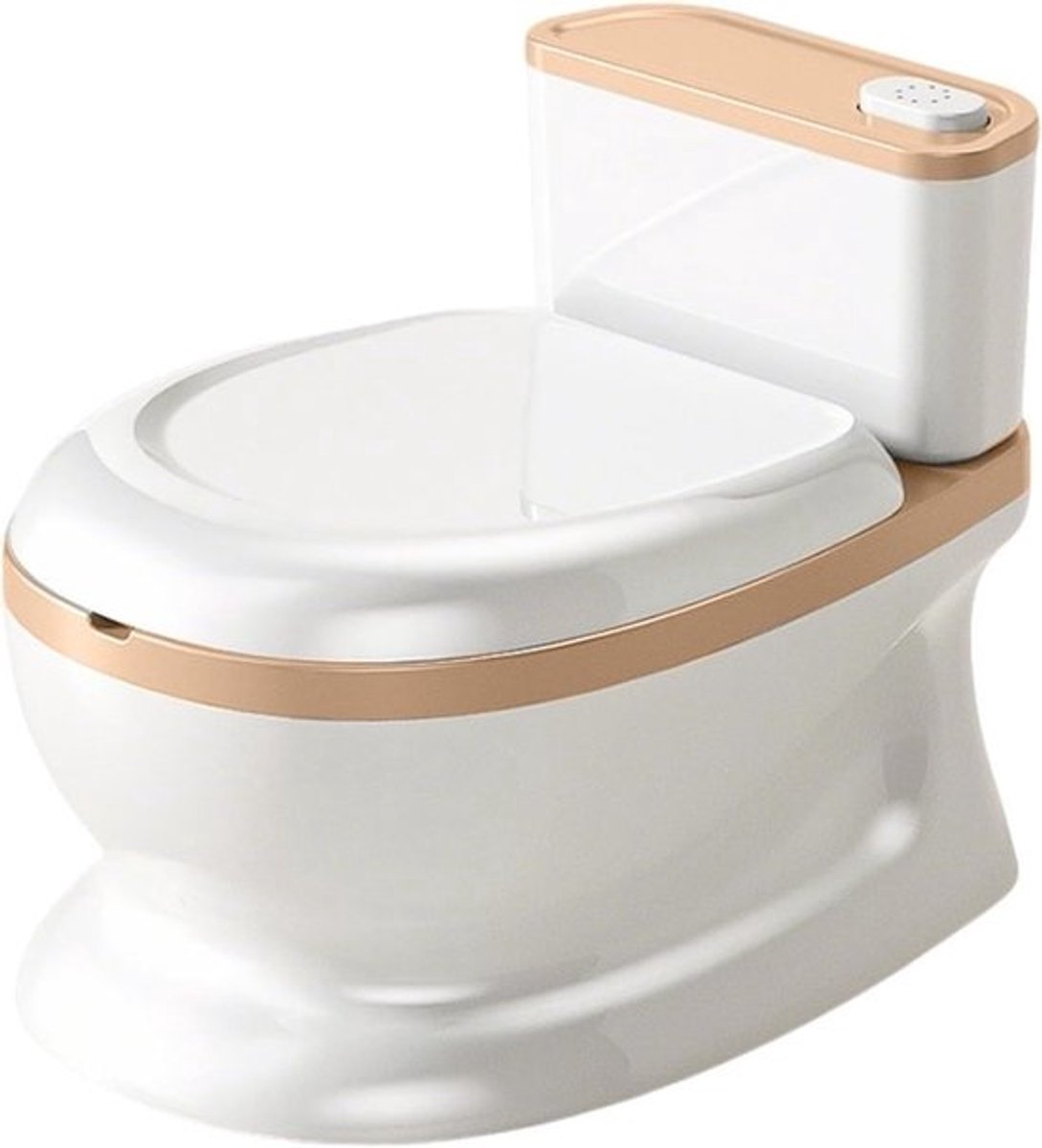 Kinderpotje - Zindelijkheidstraining toilet - Zelfstandig leren - Interactieve spoelknop - 38 x 28 x 30 cm - Koffie