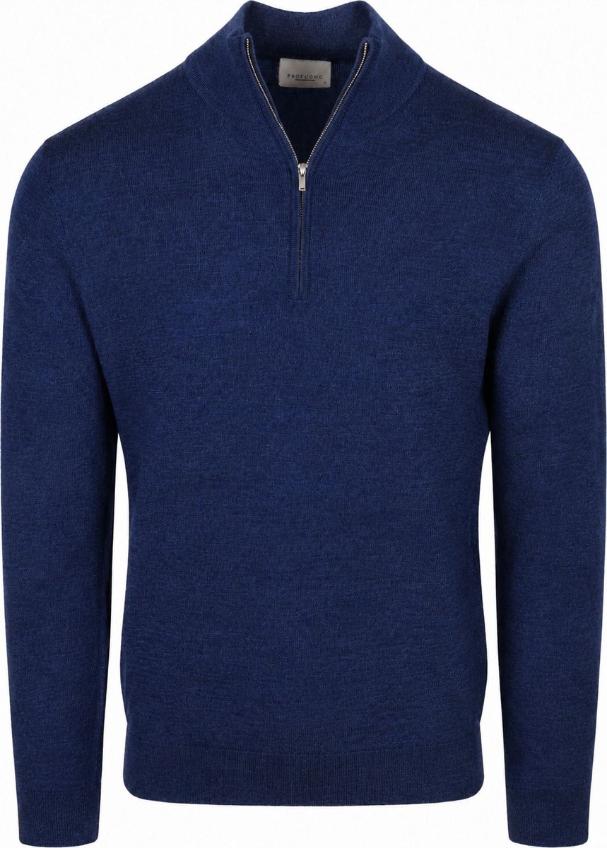 Profuomo Half Zip Pullover Merinowol Royal Blue - Maat L - Heren - Quarter zip