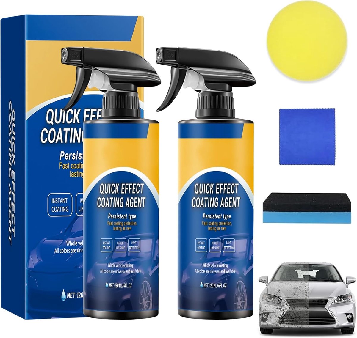 2 Stuks Snelle Coating Agent voor Auto, Multifunctionele Krassenverwijderaar, Hoogwaardige Bescherming en Opheldering voor Autolak