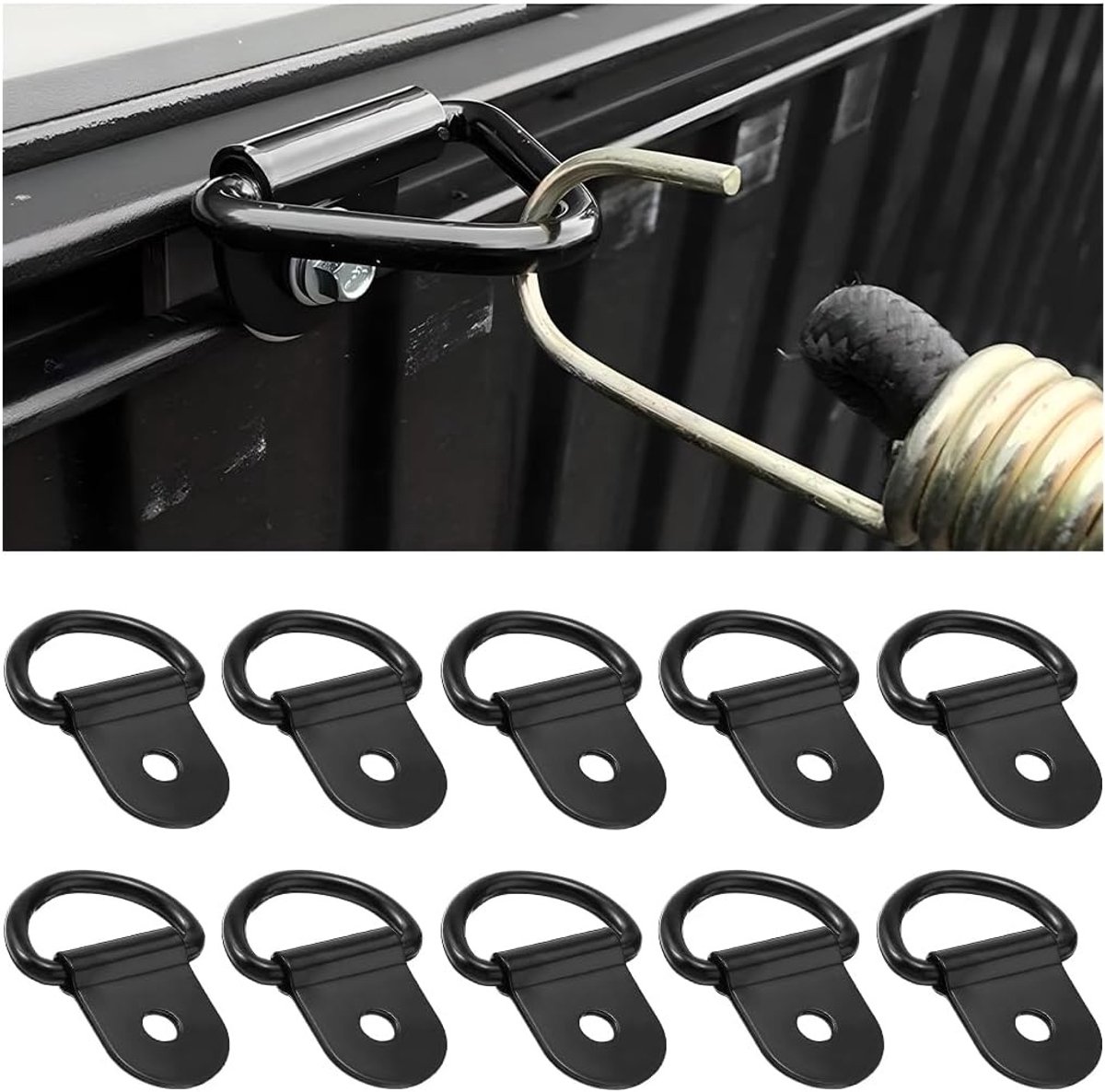 Set van 10 D-Ringen, D-vormige bevestigingsmaterialen, 6 x 5,5 cm, RVS oogjes voor het veilig bevestigen van lading op aanhanger, auto, vrachtwagen en kajak