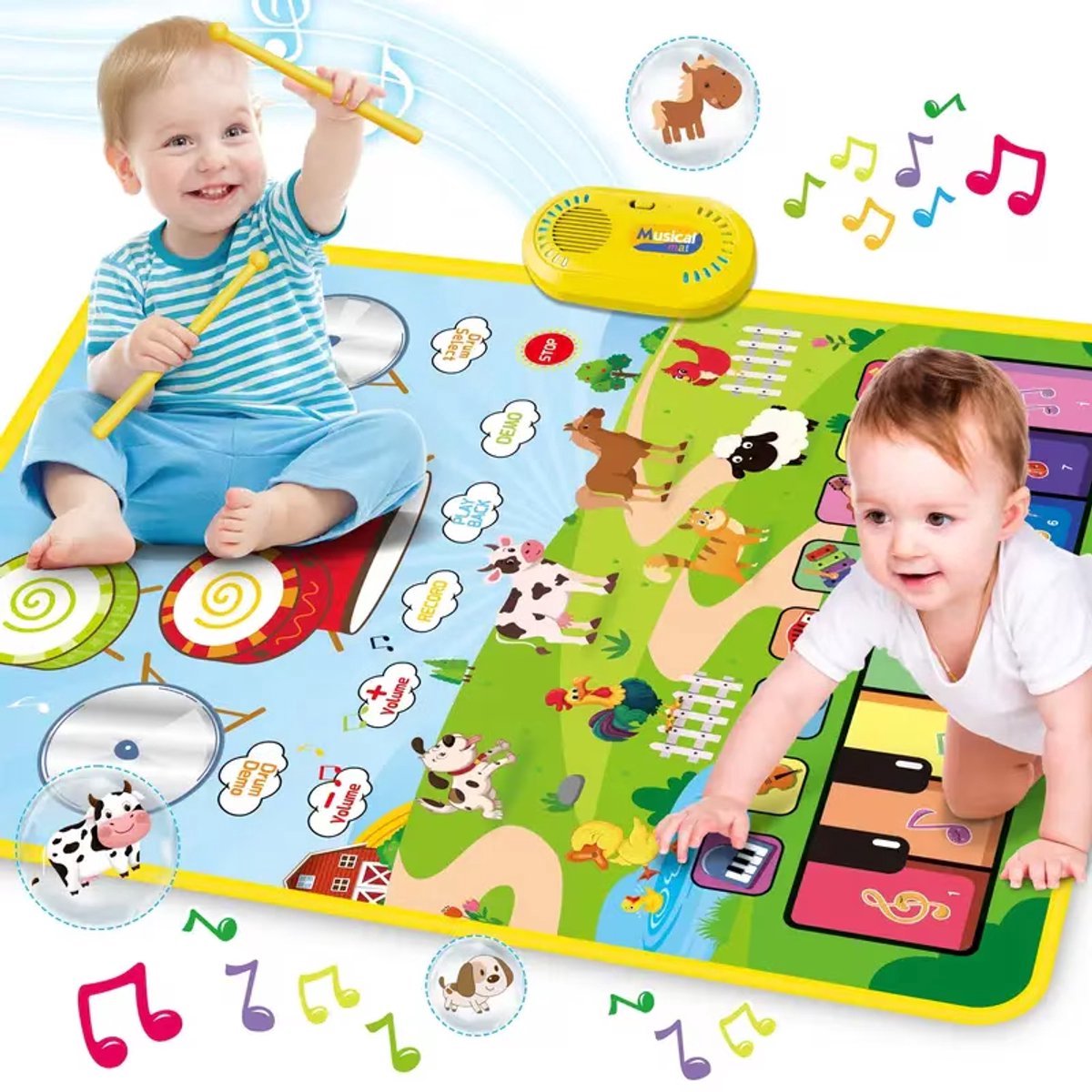 casalora - 3 in 1 Muziekmat - Kinderspeelgoed 1 2 3 Jaar - Dansmat - Pianomat - dier touch speelkleed - Pianoklavier & Drumset met 2 Drumstokken - Cadeau Vroeg Educatief Muzikaal Leerspeelgoed - meisjes en jongens - Babyspeelgoed - Groen