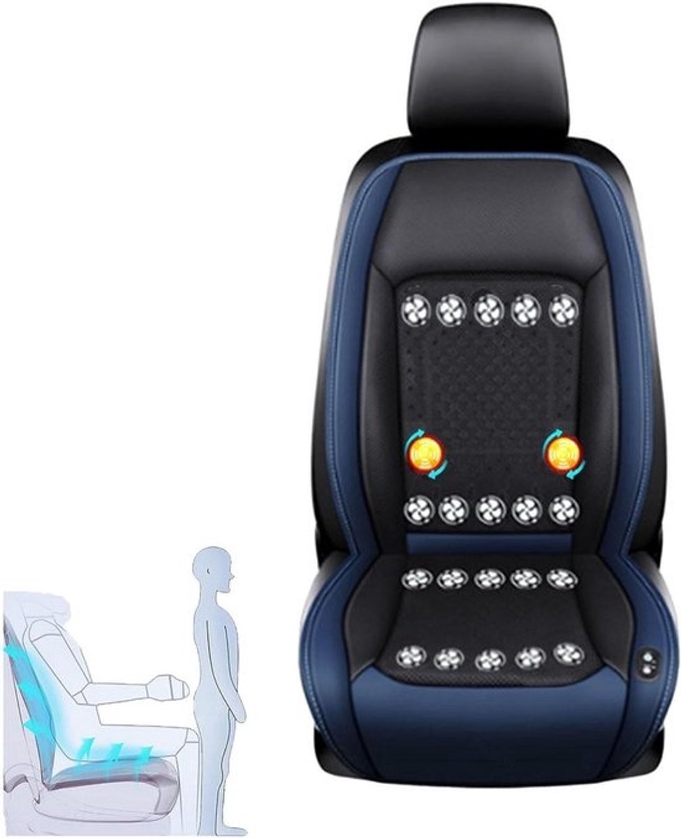 Verkoelend Autostoelkussen - Stoelventilator Auto - Comfortabel Rijden - 3 Koelstanden - 121x48cm - Blauw