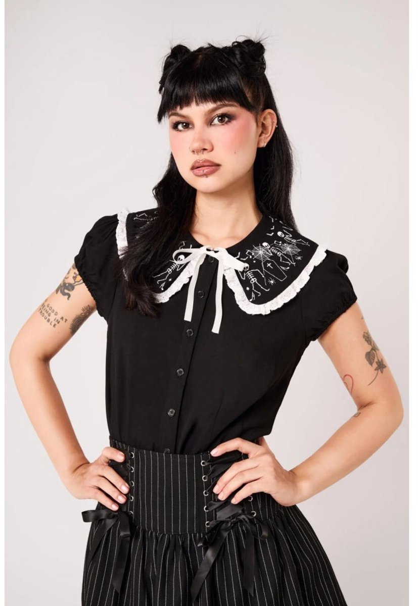 Hell Bunny - Dance Macabre Blouse - XL - Zwart/Wit