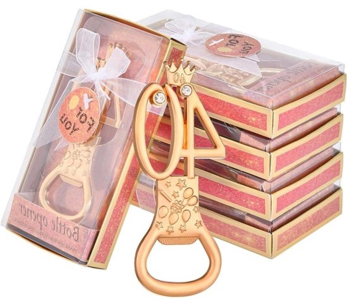 Gouden Flesopeners - Verjaardag Souvenirs - Feestelijke Gunsten - Kroon Ontwerp - 36 stuks - Roségoud