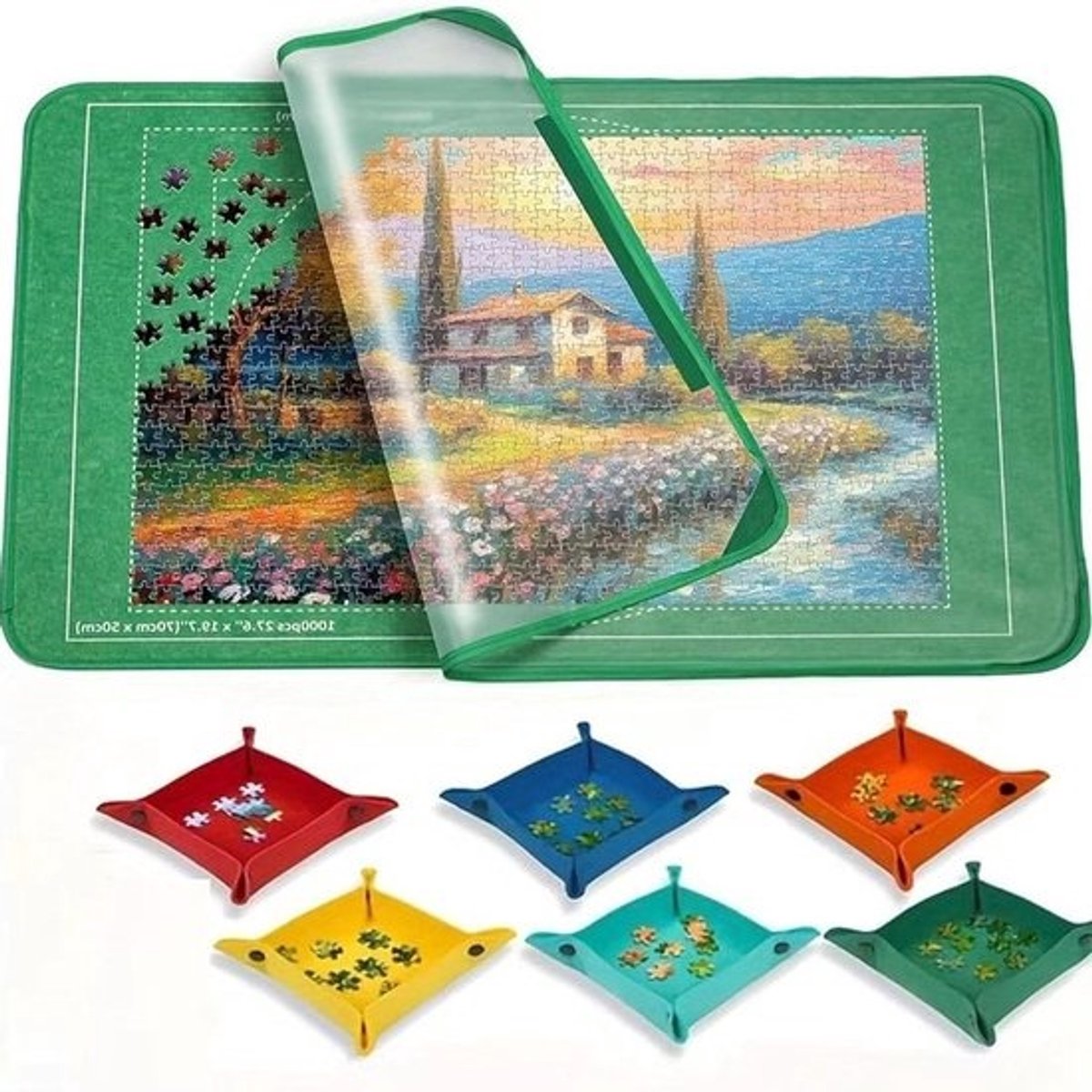 Legpuzzelbord - Puzzelmat Opbergbord - Puzzels Maken Opbergen - Antislip Vilt Oppervlak - 81 x 55 cm - Groen