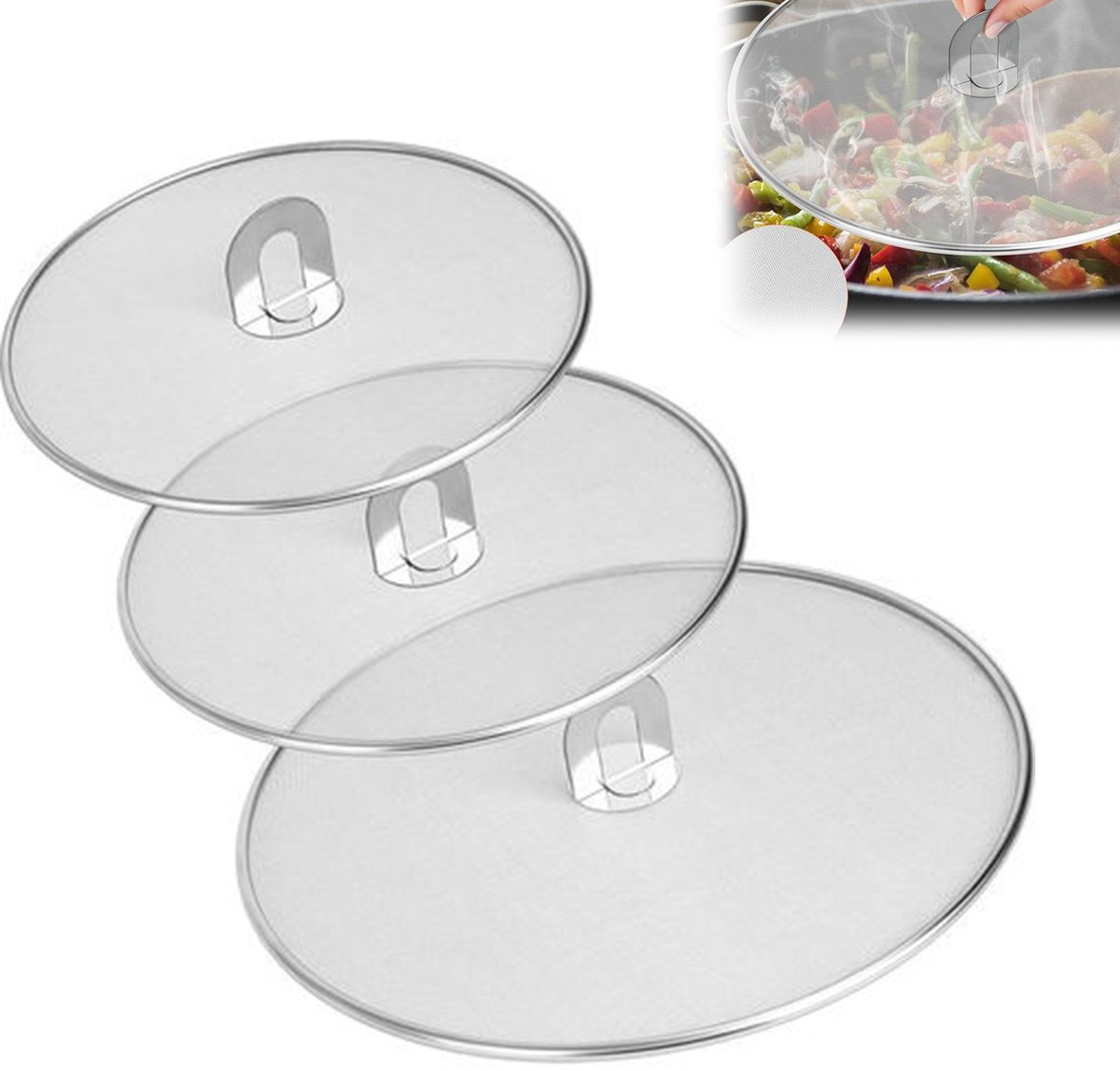3 stuks (33cm-29cm-25cm) spatdeksel - anti-spatdeksel voor pannen - vetspatbeschermer voor pannen - roestvrijstalen spatdeksel voor pannen