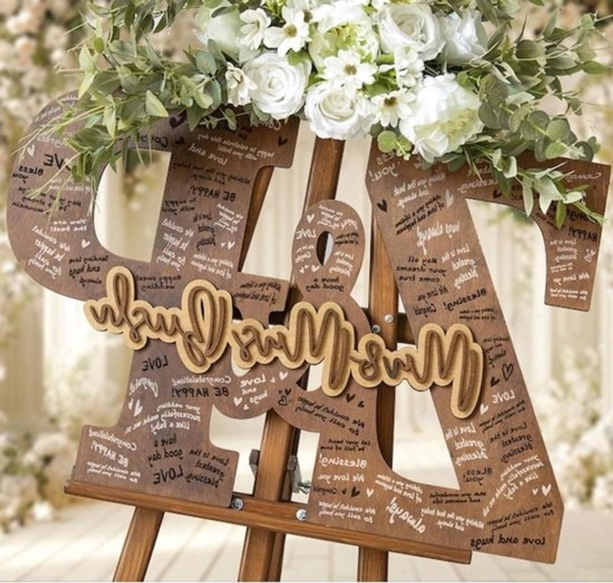 Houten Gastenboek Alternatief - Bruiloft Boek - Bruiloft Herinneringen - Gepersonaliseerd Gegraveerd - 55 cm - Houtkleur