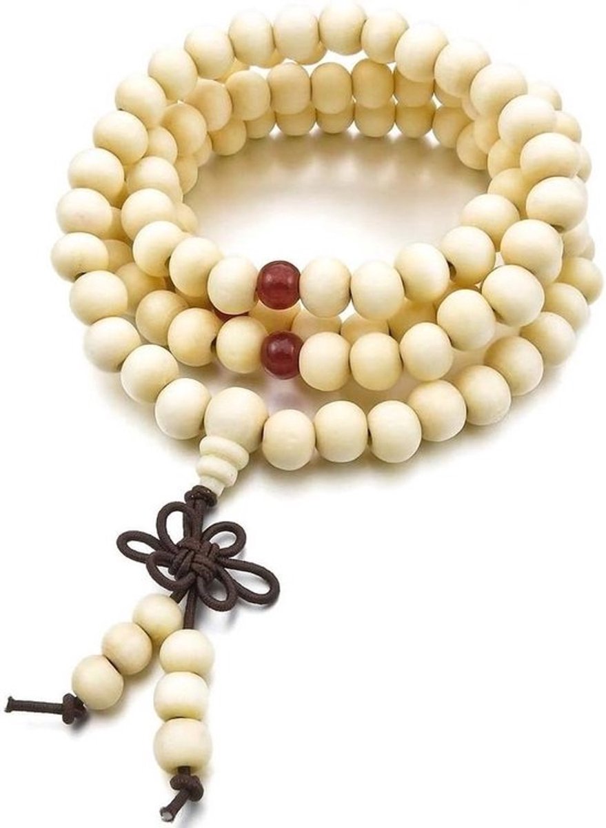 Tibetaanse Gebedsketting - Boeddhistische Mala - Meditatie Oefenen - 108 Houten Kralen - 8 mm - Houtkleur