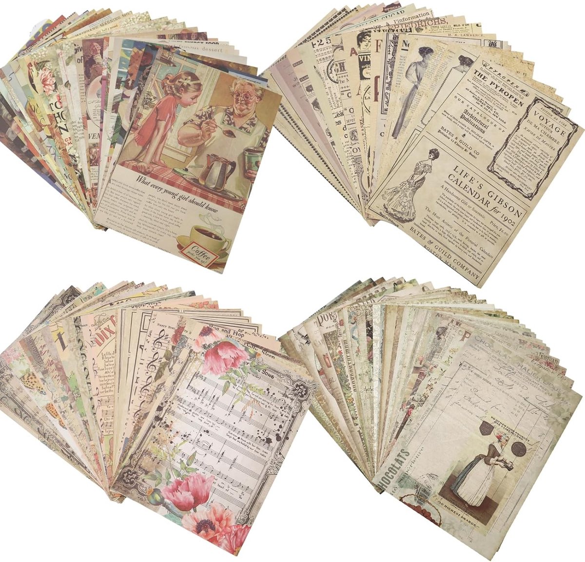 Set van 120 Stukken Versieringspapier voor Scrapbooking 14 x 20 cm met Vintage Stickers en Decoupage Ontwerpen voor Fotoalbums en Notitieboeken