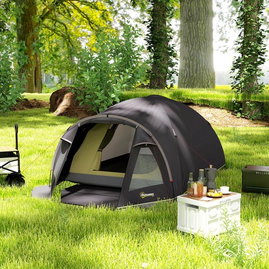 1 stuks‑tunnel­tent voor twee personen‑met zijramen en haken‑190T polyester en PE‑materiaal‑3,3x1,9x1,2 m‑zwart — afbeelding 5
