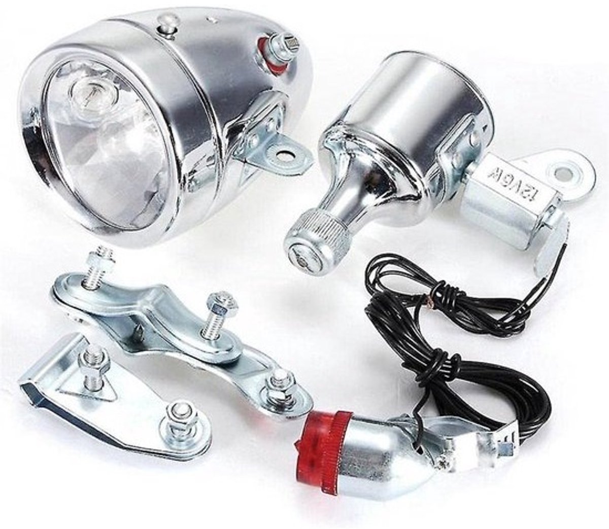 Fietsverlichting Set - Dynamo Verlichting - Veilig Fietsen - Universele Montage - 12V 5.5W - Zilver