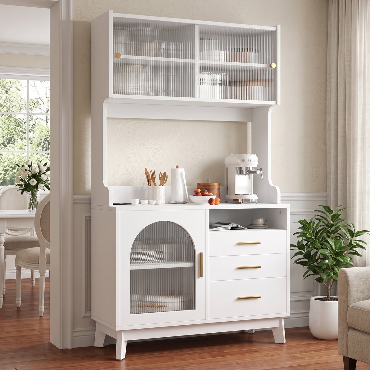 Clruro Dressoir - 100,5 x 40 x 178 cm - Stopcontact en USB-C/USB-A - Spaanplaat - Wit