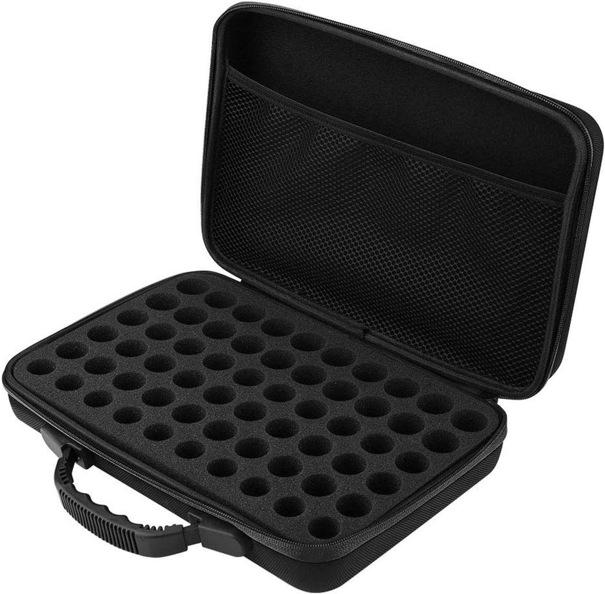 Draagbare opbergcase voor essentiële oliën, geschikt voor 5 ml, 10 ml en 15 ml flessen, 60 vakken, zwart, ideaal voor thuis en onderweg