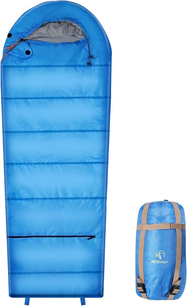 Kinderslaapzak voor jongens en meisjes, 175 x 65 cm, mummieslaapzak, lichtgewicht en warm, verstelbare lengte, ideaal voor camping en outdoor activiteiten, blauw/roze