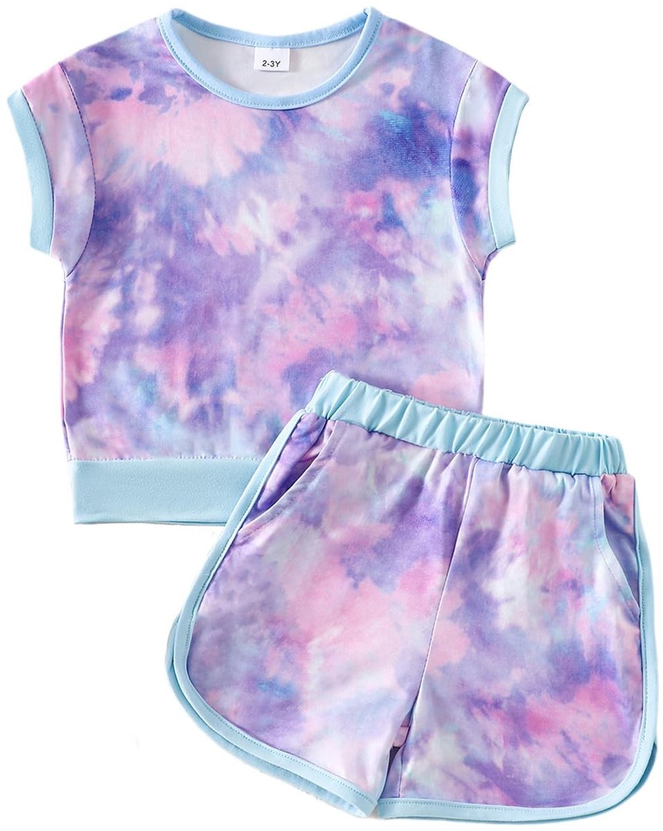 Kleding Set Meisjes 2-6 Jaar - Korte Mouwen Geometrisch Patroon Lila